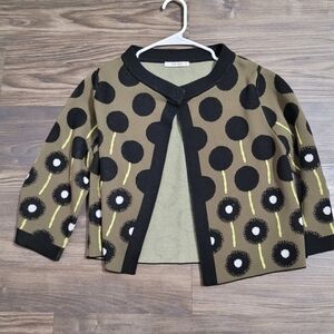 Art Deco Womens Patterned Cardigan Sweater Jacket S Black and Brown New